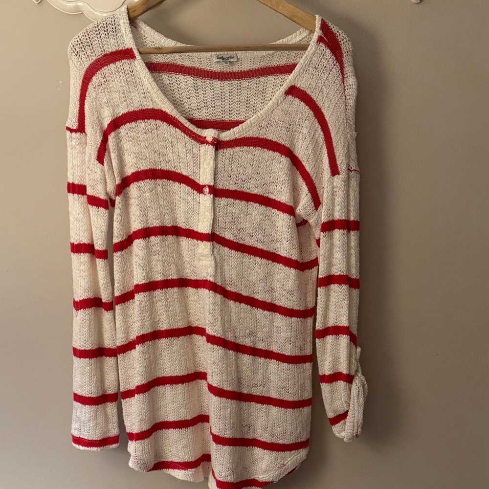Splendid Maternity Red and White Striped Knit Sweater